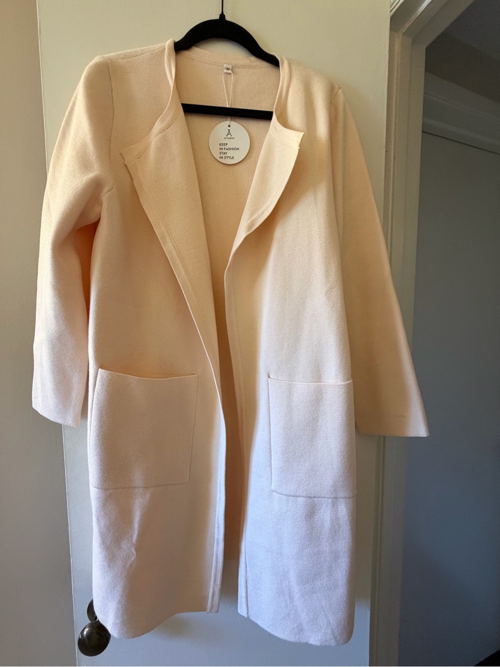 Anrabess Womens Cream Open-Front Long Cardigan - Medium